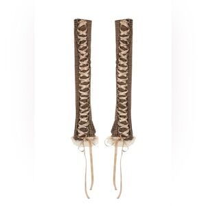 Brown and Cream Lace-Up Arm Warmers